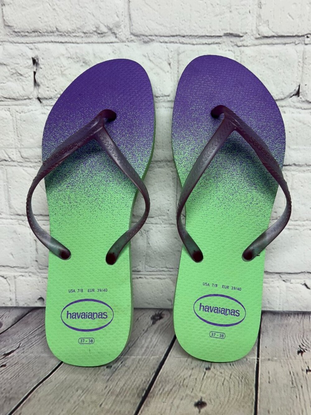 Havaianas Flip Flops Size 7/8 37-38 EUR 39/40 Purple Teal Slippers Beach